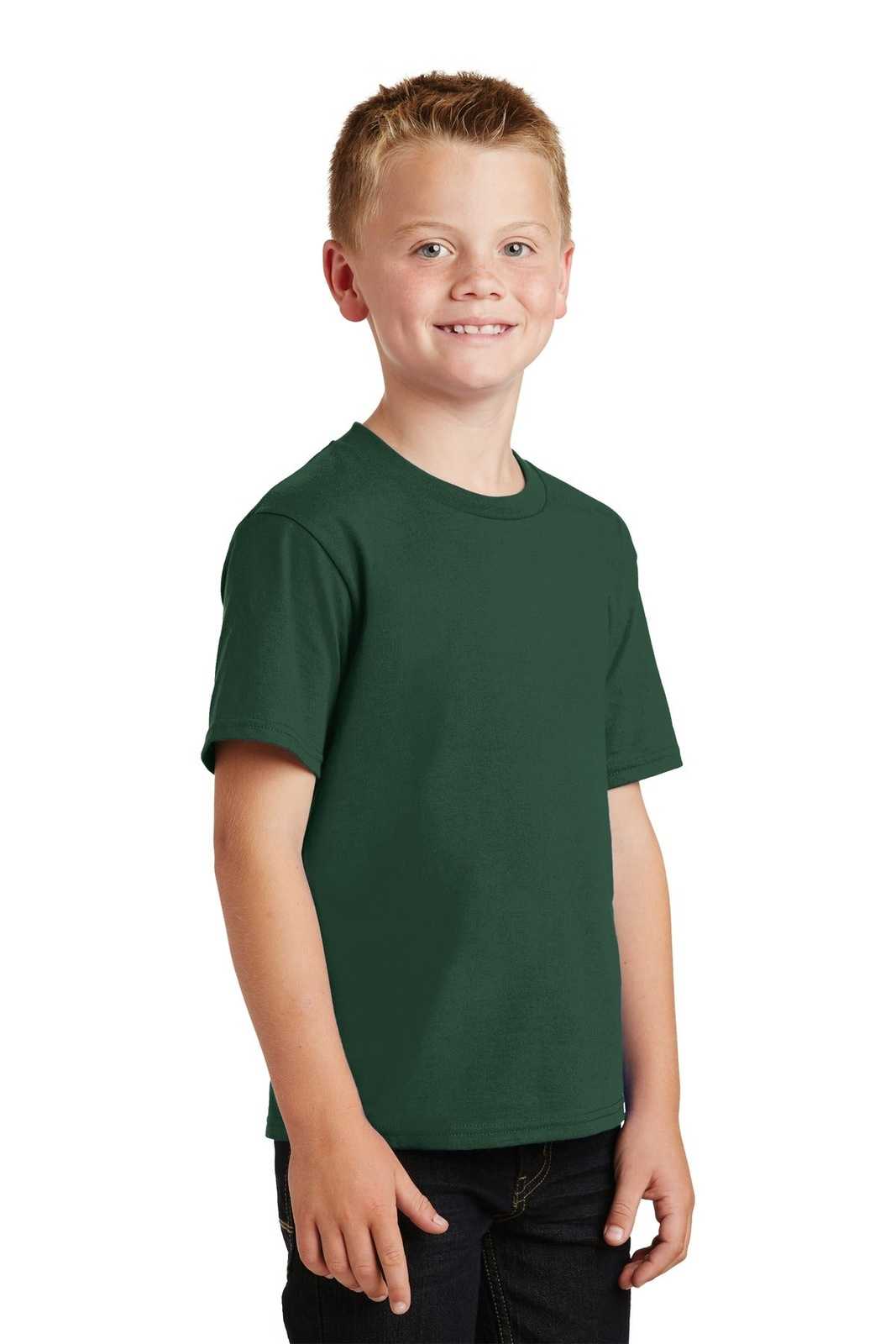Port &amp; Company PC450Y Youth Fan Favorite Tee - Forest Green - HIT a Double - 4