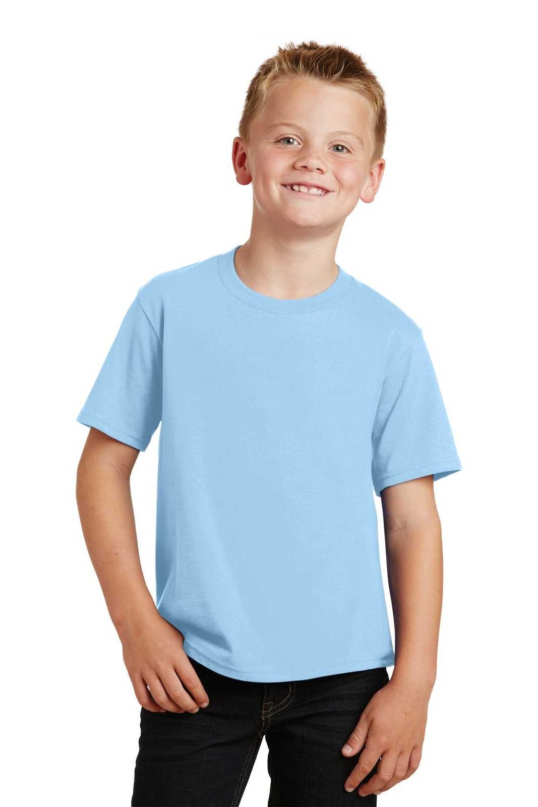 Port &amp; Company PC450Y Youth Fan Favorite Tee - Light Blue - HIT a Double - 1