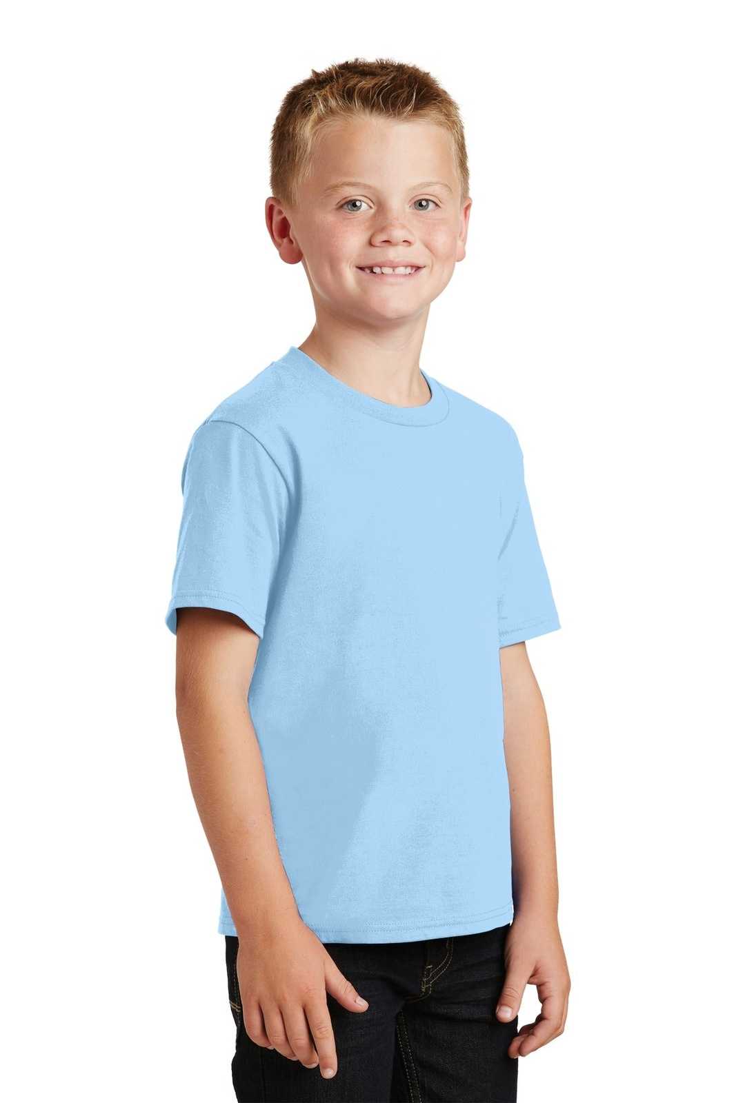 Port &amp; Company PC450Y Youth Fan Favorite Tee - Light Blue - HIT a Double - 4