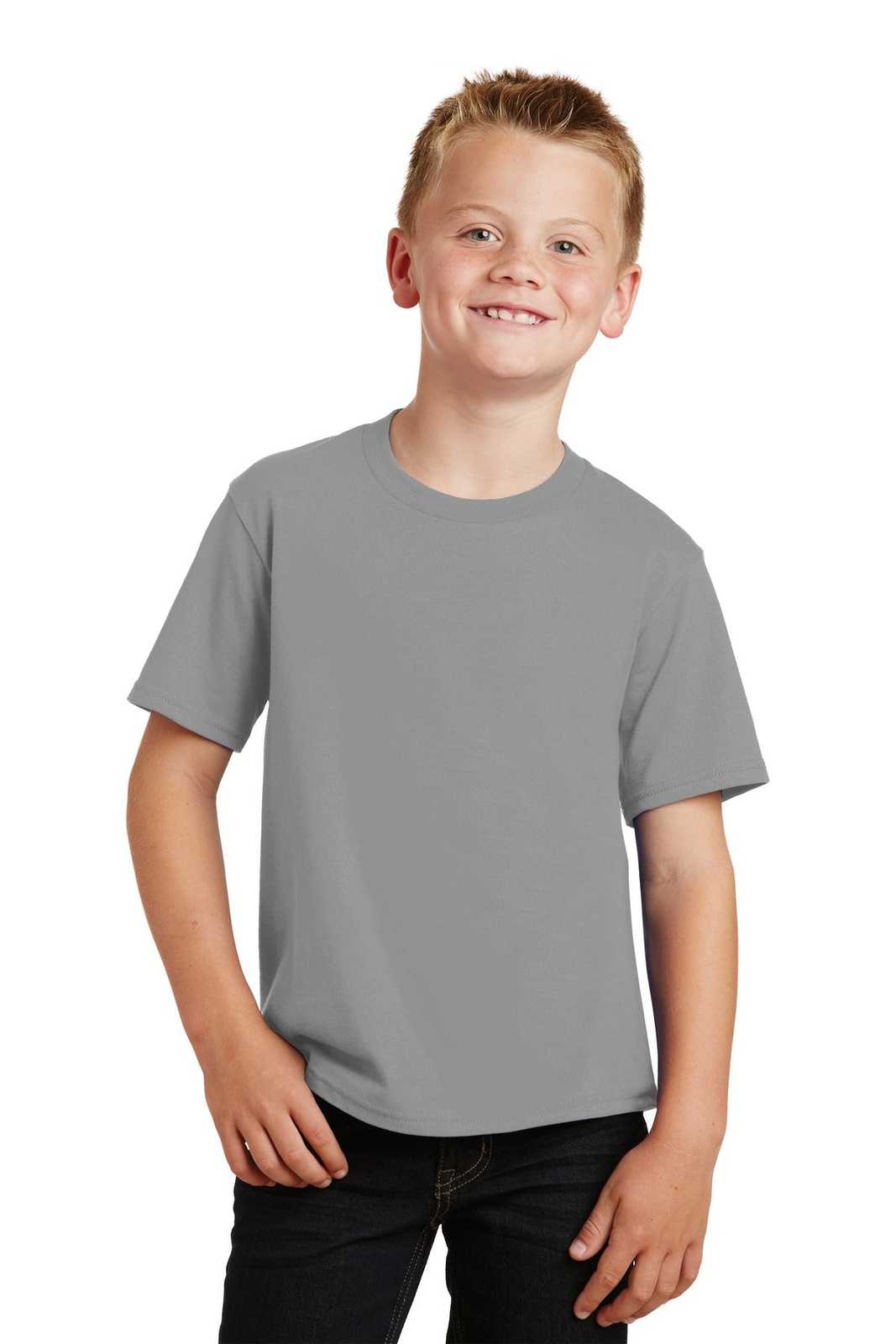 Port &amp; Company PC450Y Youth Fan Favorite Tee - Medium Gray - HIT a Double - 1