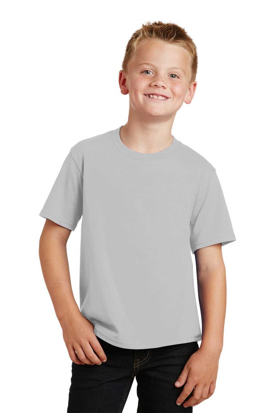 Port &amp; Company PC450Y Youth Fan Favorite Tee - Silver - HIT a Double - 1