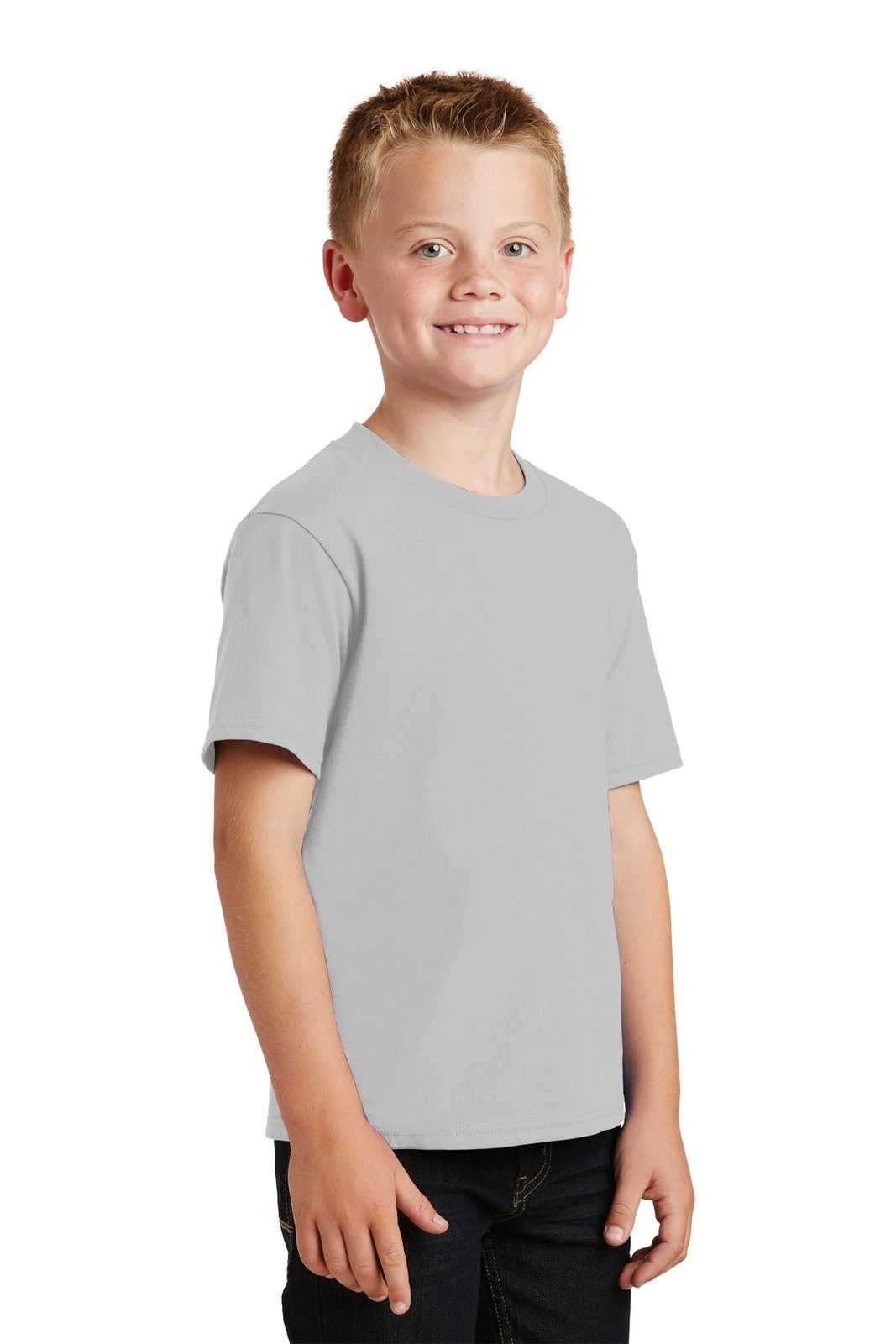 Port &amp; Company PC450Y Youth Fan Favorite Tee - Silver - HIT a Double - 4