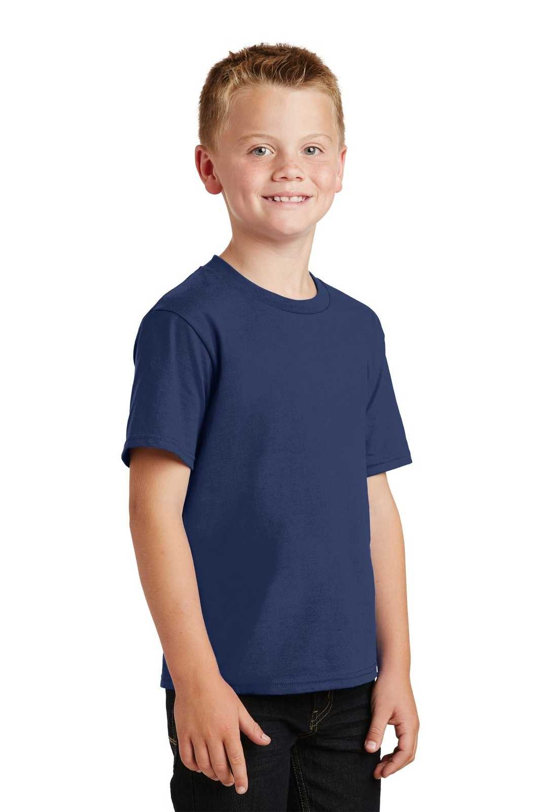 Port &amp; Company PC450Y Youth Fan Favorite Tee - Team Navy - HIT a Double - 4