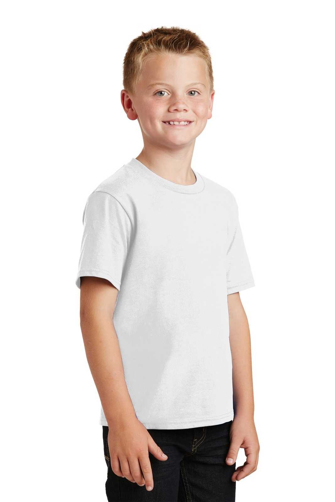 Port &amp; Company PC450Y Youth Fan Favorite Tee - White - HIT a Double - 4