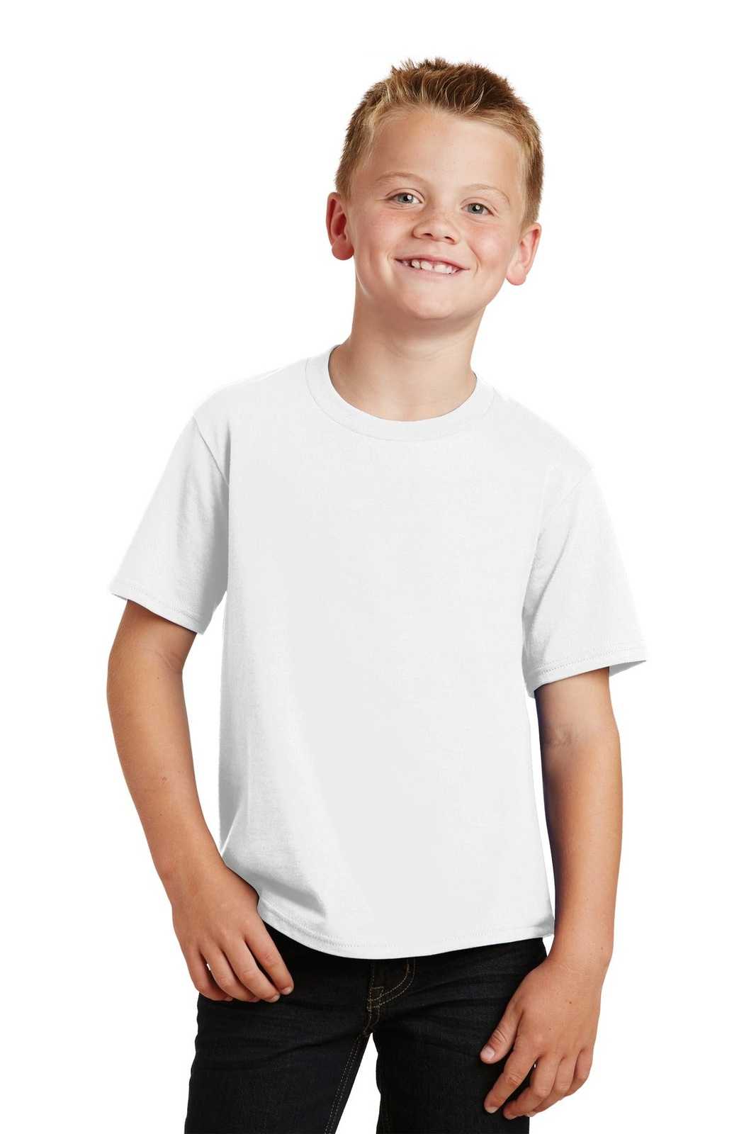 Port &amp; Company PC450Y Youth Fan Favorite Tee - White - HIT a Double - 1