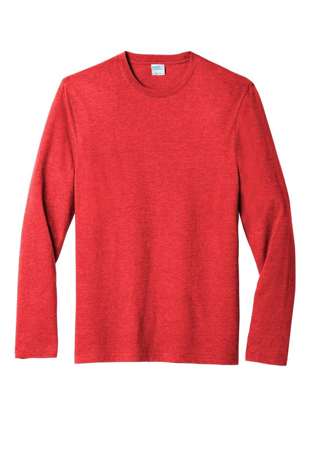 Port &amp; Company PC455LS Long Sleeve Fan Favorite Blend Tee - Bright Red Heather - HIT a Double - 5