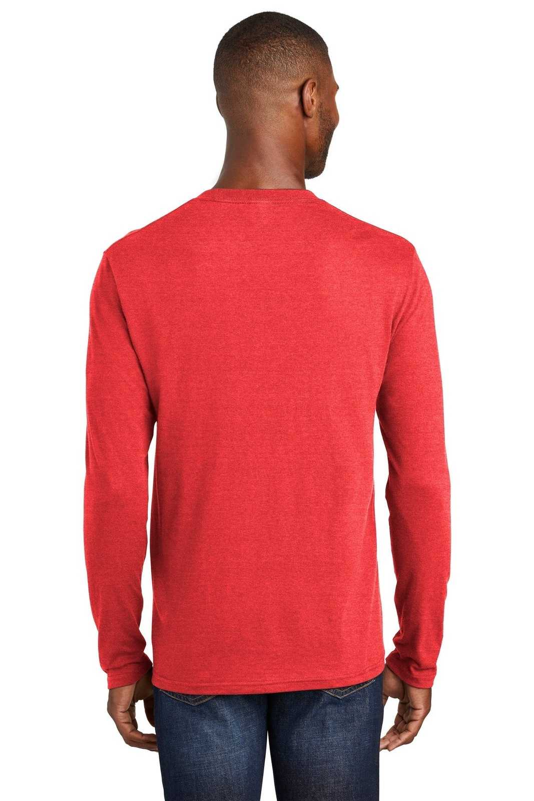Port &amp; Company PC455LS Long Sleeve Fan Favorite Blend Tee - Bright Red Heather - HIT a Double - 2