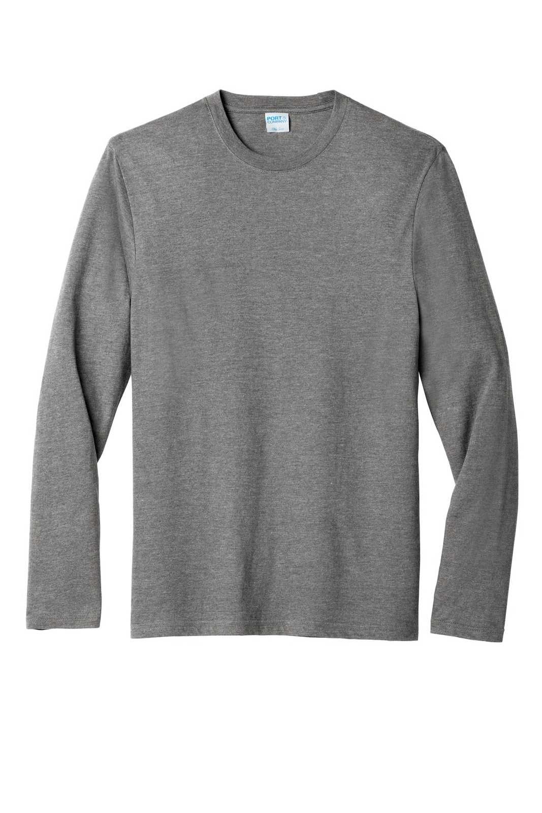 Port &amp; Company PC455LS Long Sleeve Fan Favorite Blend Tee - Graphite Heather - HIT a Double - 5