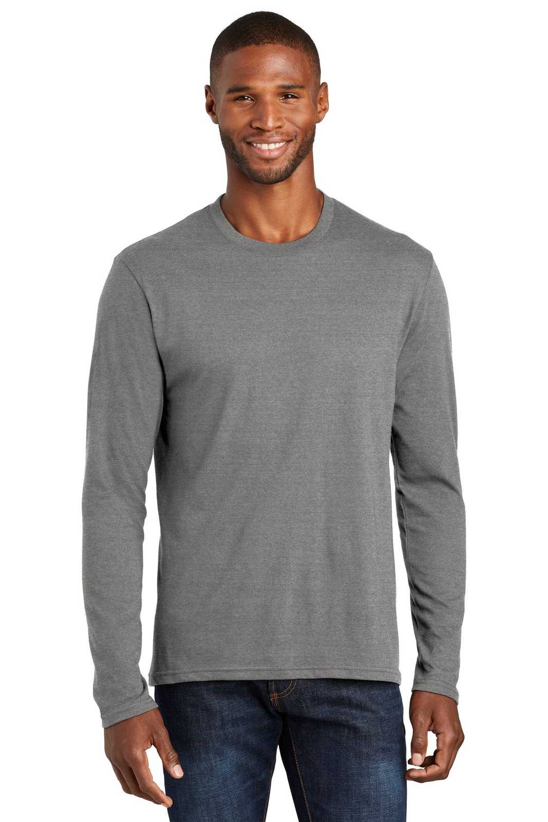 Port &amp; Company PC455LS Long Sleeve Fan Favorite Blend Tee - Graphite Heather - HIT a Double - 1