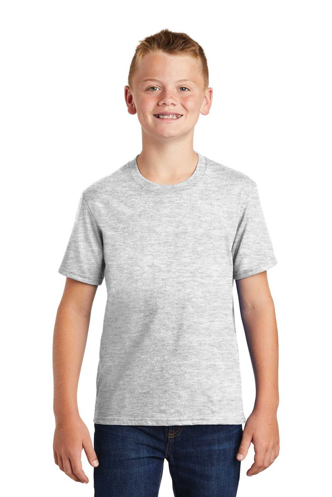 Port & Company PC455Y Youth Fan Favorite Blend Tee - Ash - HIT a Double - 1