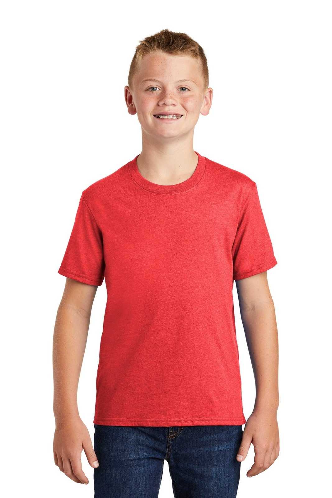 Port &amp; Company PC455Y Youth Fan Favorite Blend Tee - Bright Red Heather - HIT a Double - 1