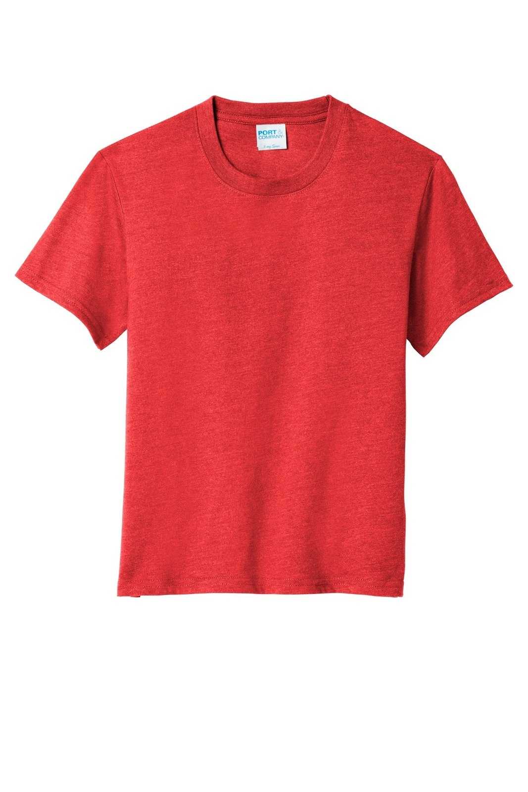 Port &amp; Company PC455Y Youth Fan Favorite Blend Tee - Bright Red Heather - HIT a Double - 5
