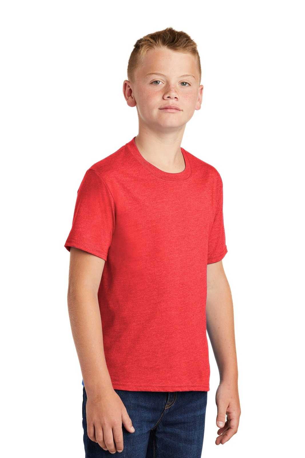 Port &amp; Company PC455Y Youth Fan Favorite Blend Tee - Bright Red Heather - HIT a Double - 4