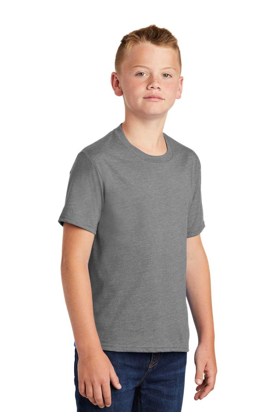 Port &amp; Company PC455Y Youth Fan Favorite Blend Tee - Graphite Heather - HIT a Double - 4