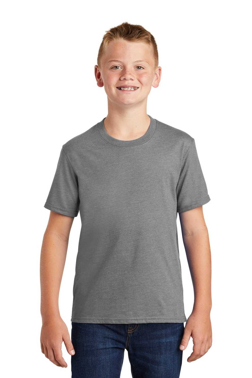 Port &amp; Company PC455Y Youth Fan Favorite Blend Tee - Graphite Heather - HIT a Double - 1