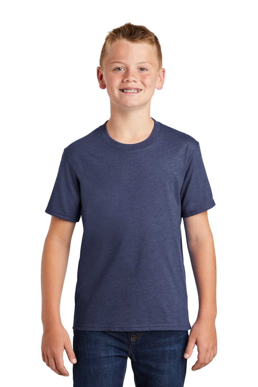 Port &amp; Company PC455Y Youth Fan Favorite Blend Tee - Team Navy Heather - HIT a Double - 1