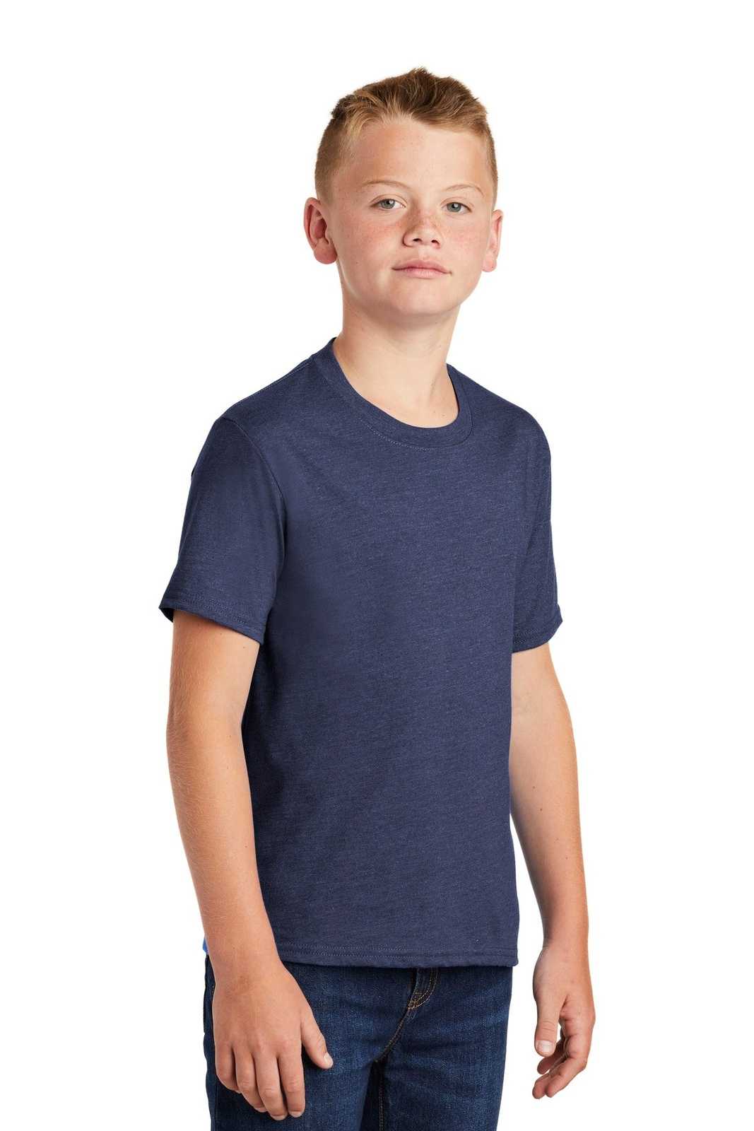Port &amp; Company PC455Y Youth Fan Favorite Blend Tee - Team Navy Heather - HIT a Double - 4
