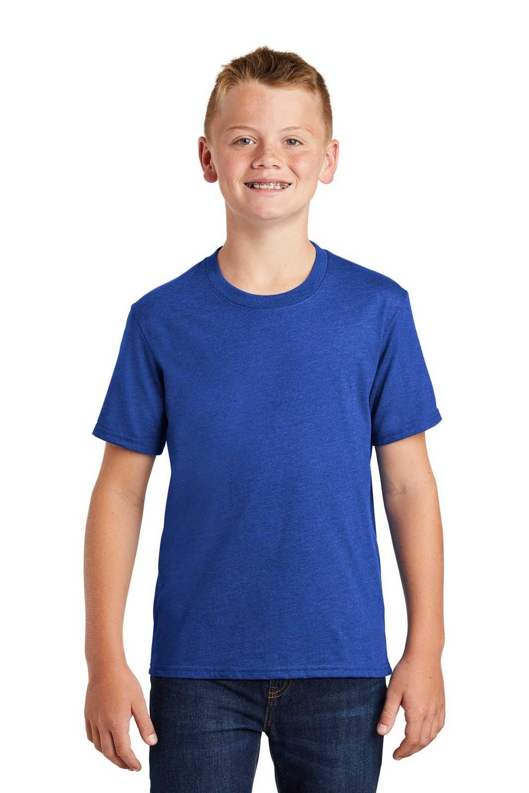 Port &amp; Company PC455Y Youth Fan Favorite Blend Tee - True Royal Heather - HIT a Double - 1
