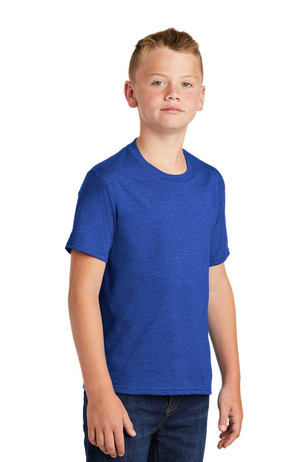 Port &amp; Company PC455Y Youth Fan Favorite Blend Tee - True Royal Heather - HIT a Double - 4