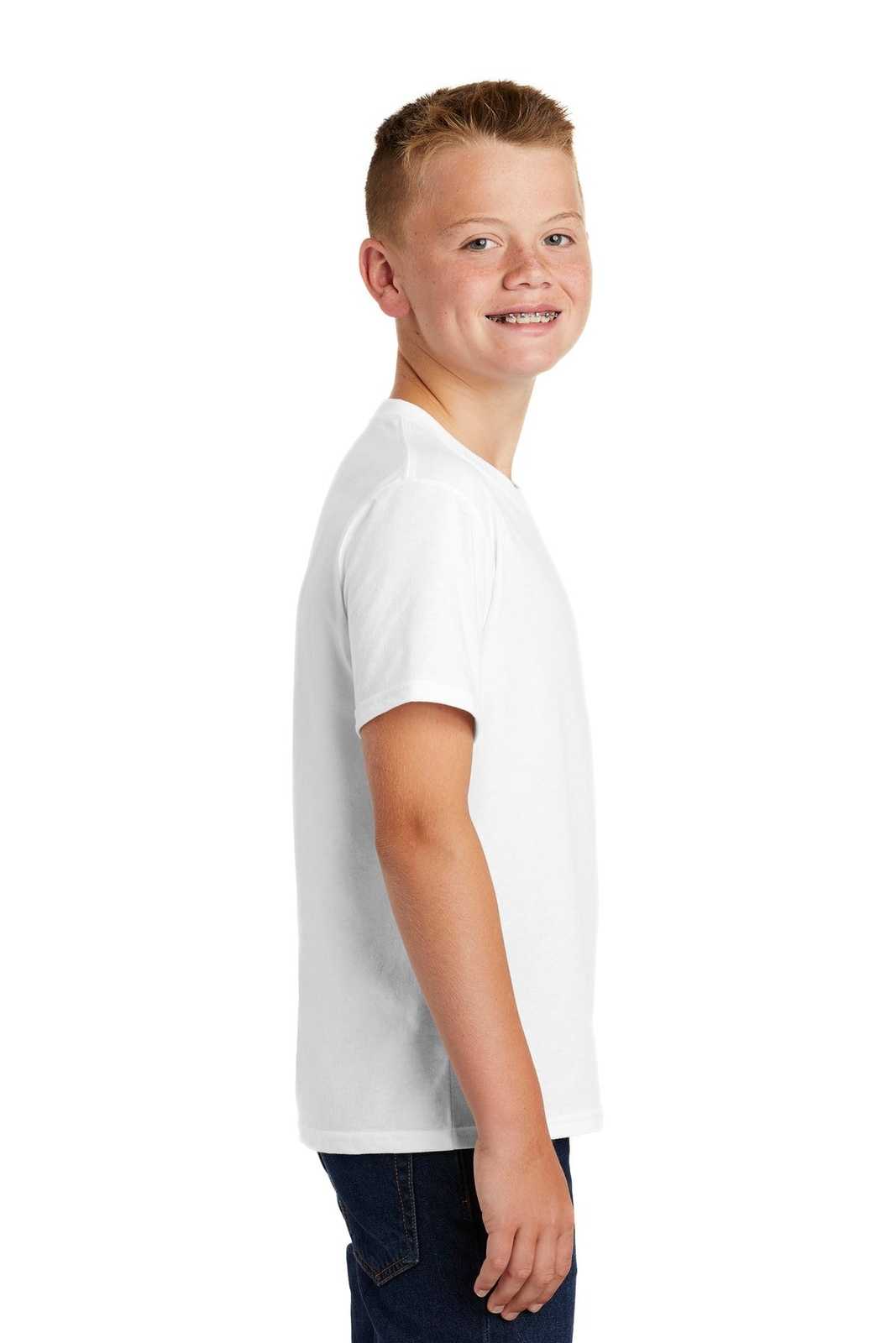 Port &amp; Company PC455Y Youth Fan Favorite Blend Tee - White - HIT a Double - 3