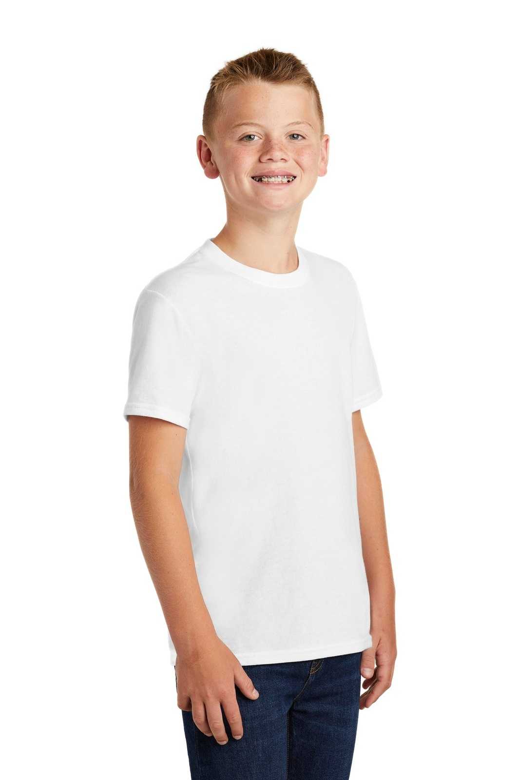 Port &amp; Company PC455Y Youth Fan Favorite Blend Tee - White - HIT a Double - 4