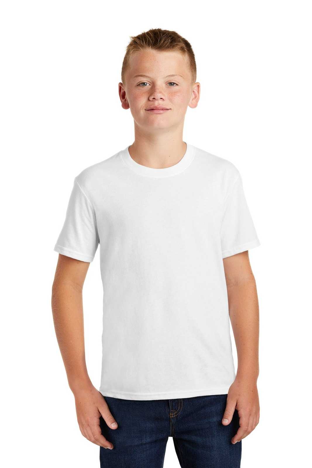 Port &amp; Company PC455Y Youth Fan Favorite Blend Tee - White - HIT a Double - 1