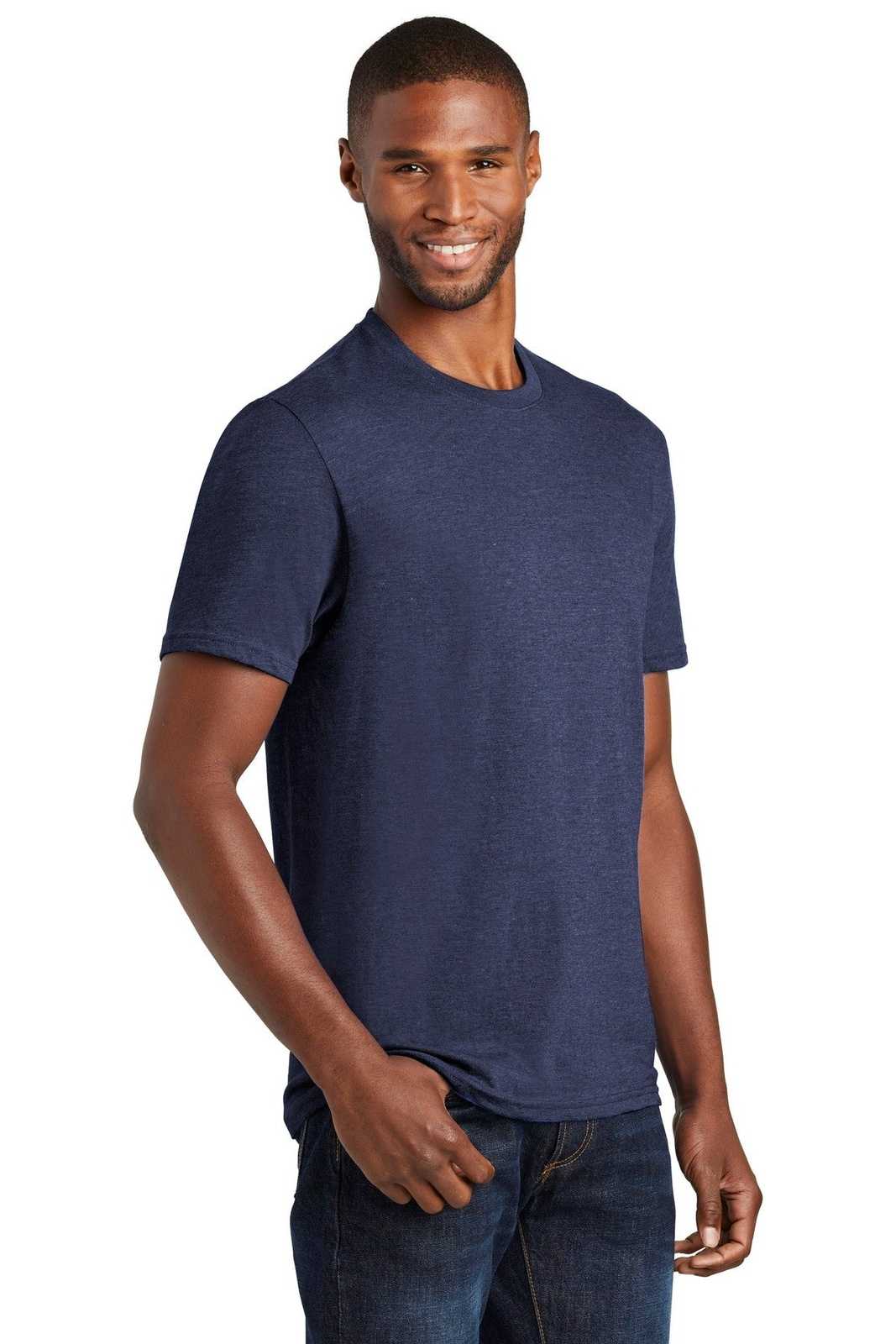Port &amp; Company PC455 Fan Favorite Blend Tee - Team Navy Heather - HIT a Double - 4