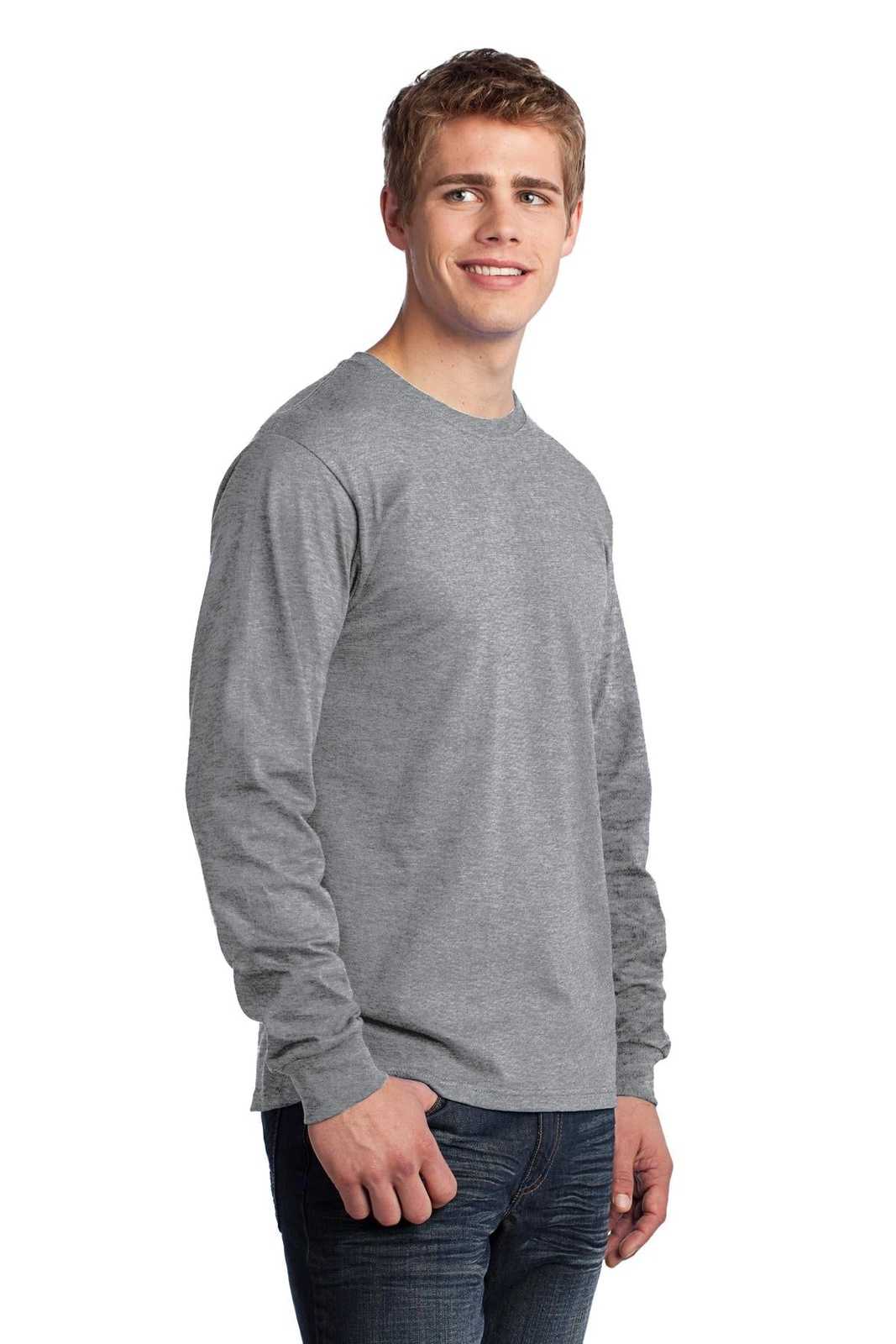 Port &amp; Company PC54LS Long Sleeve Core Cotton Tee - Athletic Heather - HIT a Double - 4