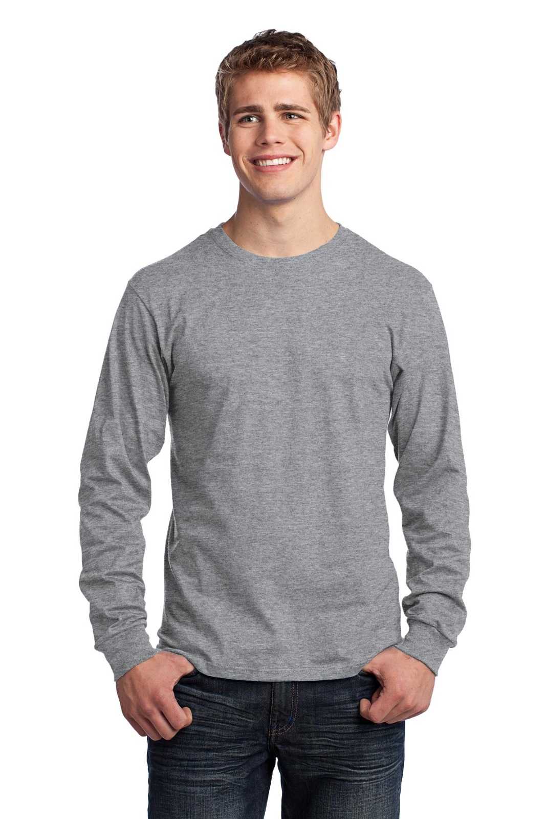Port &amp; Company PC54LS Long Sleeve Core Cotton Tee - Athletic Heather - HIT a Double - 1