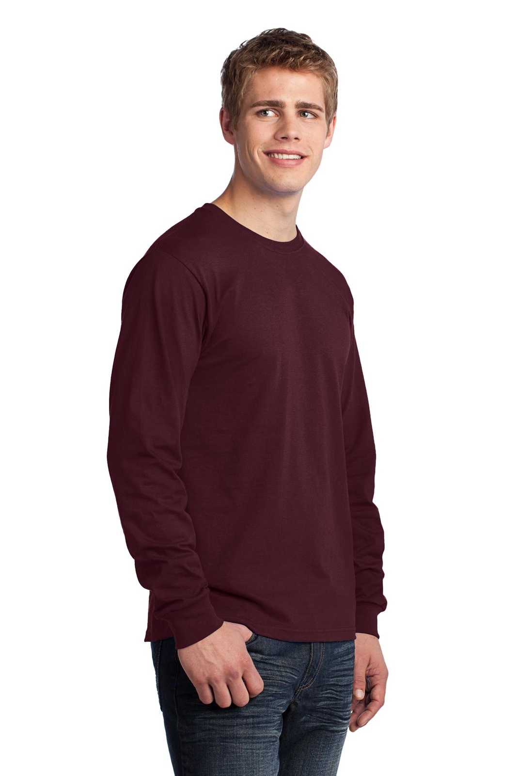 Port &amp; Company PC54LS Long Sleeve Core Cotton Tee - Athletic Maroon - HIT a Double - 4
