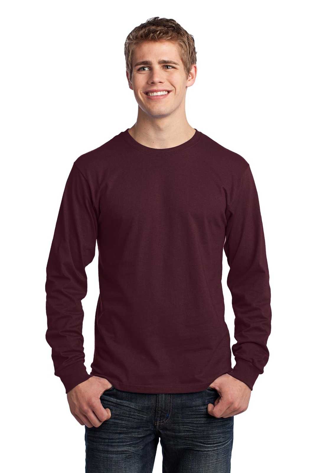 Port &amp; Company PC54LS Long Sleeve Core Cotton Tee - Athletic Maroon - HIT a Double - 1