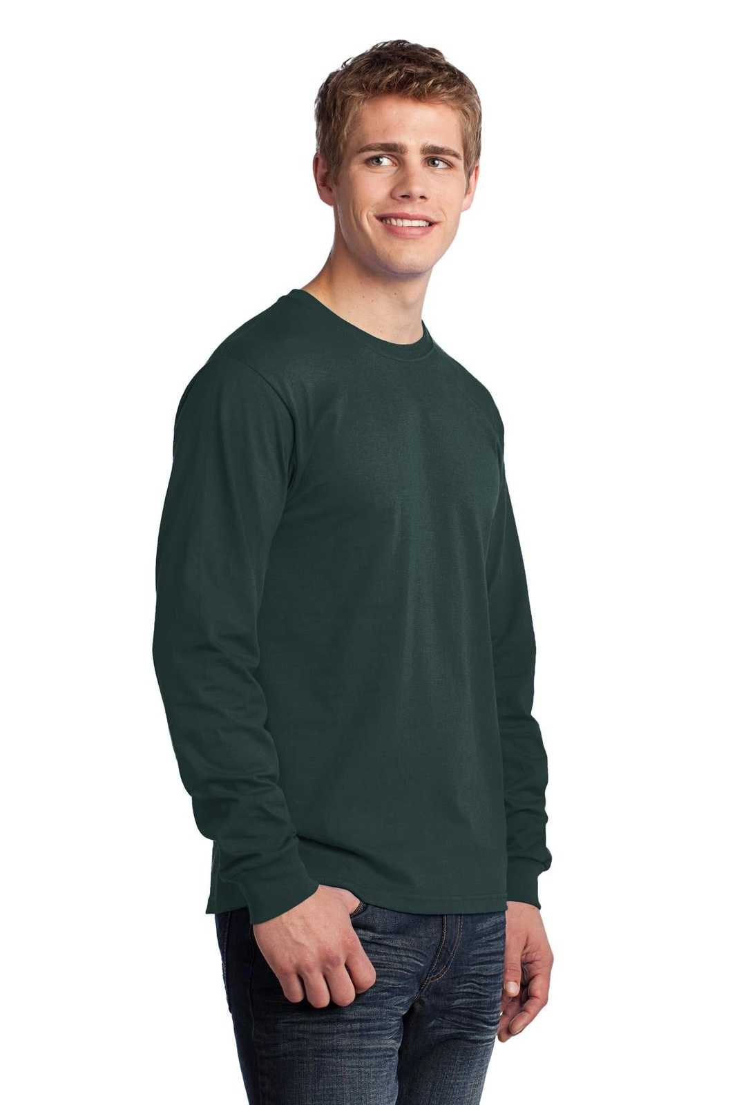 Port &amp; Company PC54LS Long Sleeve Core Cotton Tee - Dark Green - HIT a Double - 4