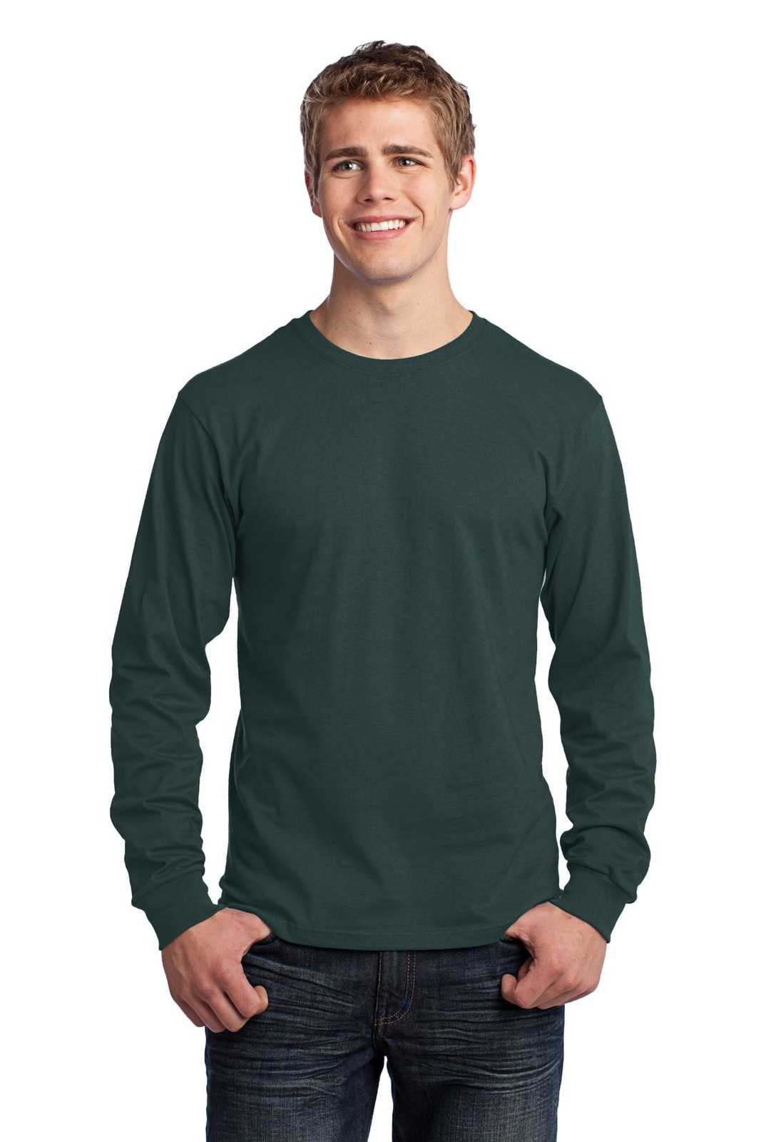 Port &amp; Company PC54LS Long Sleeve Core Cotton Tee - Dark Green - HIT a Double - 1
