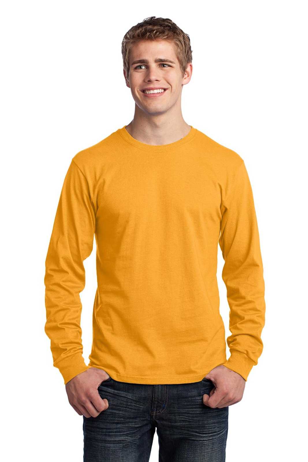 Port &amp; Company PC54LS Long Sleeve Core Cotton Tee - Gold - HIT a Double - 1