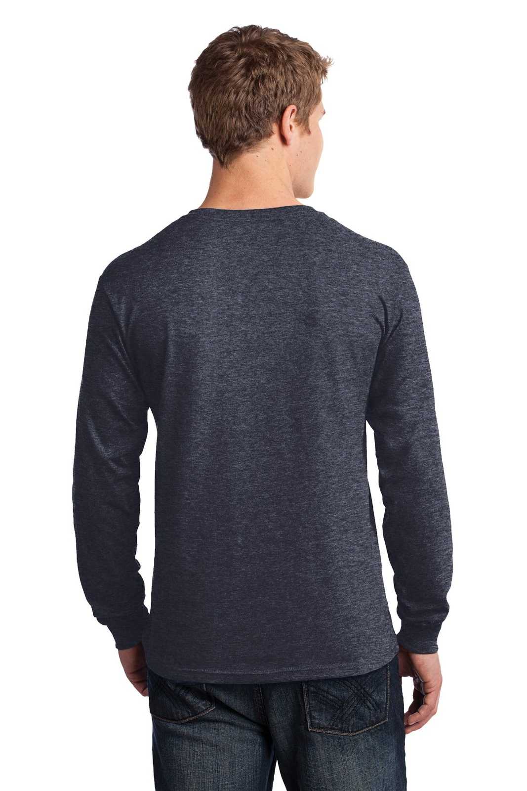 Port &amp; Company PC54LS Long Sleeve Core Cotton Tee - Heather Navy - HIT a Double - 2