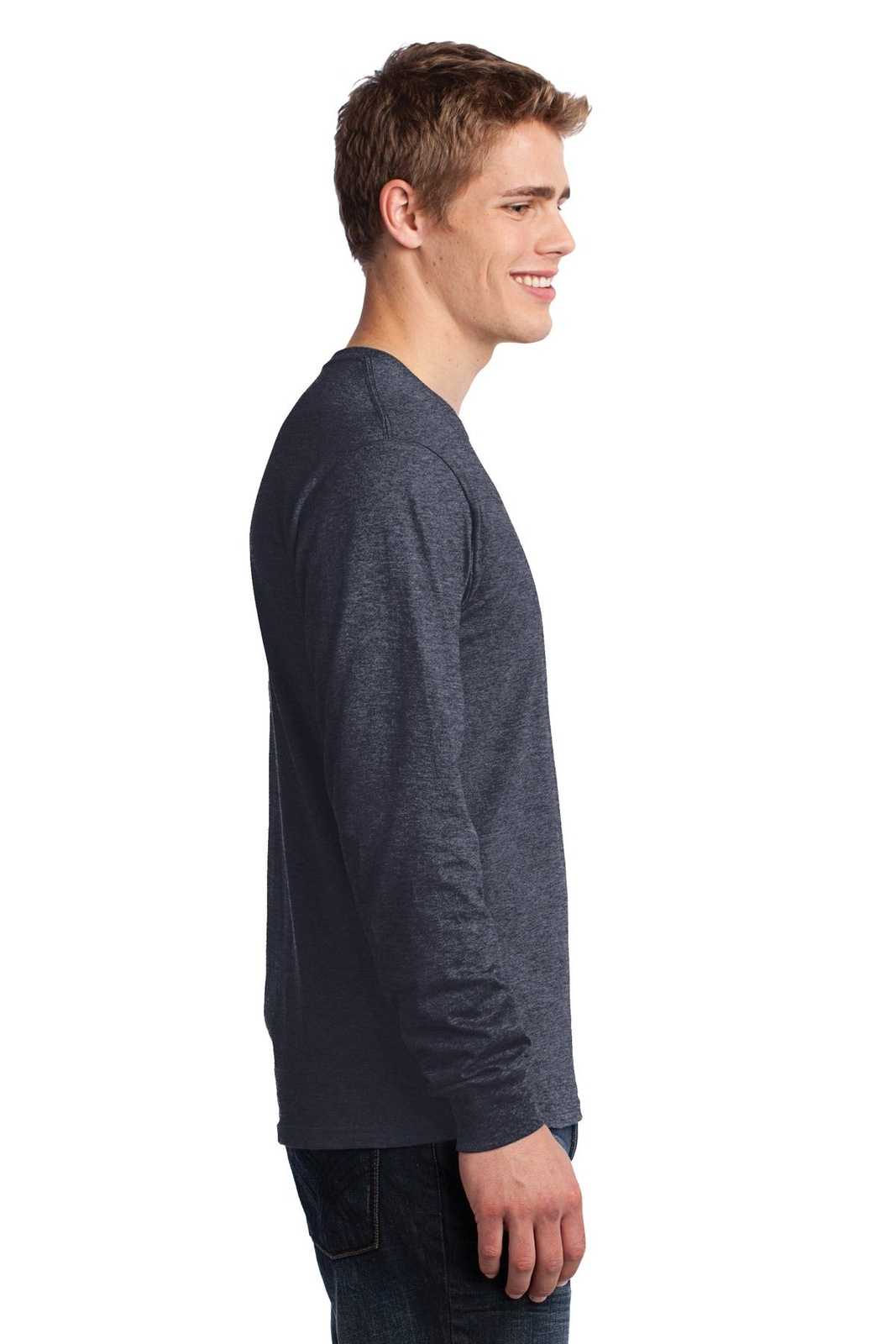 Port &amp; Company PC54LS Long Sleeve Core Cotton Tee - Heather Navy - HIT a Double - 3