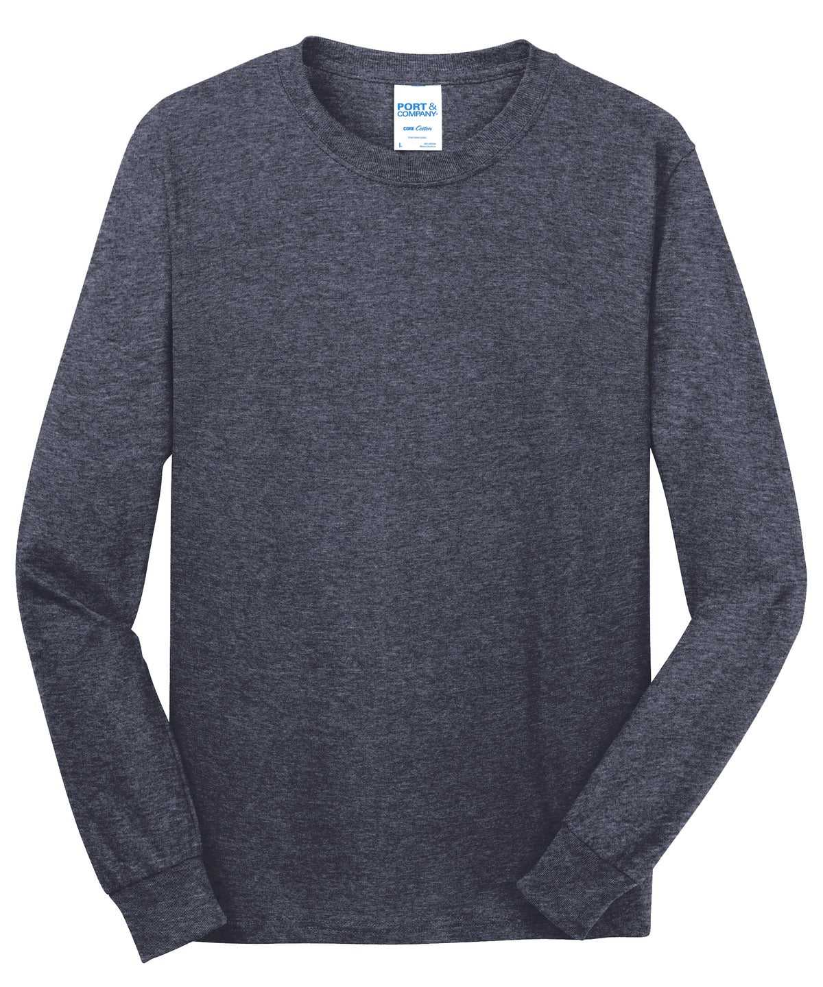 Port &amp; Company PC54LS Long Sleeve Core Cotton Tee - Heather Navy - HIT a Double - 5