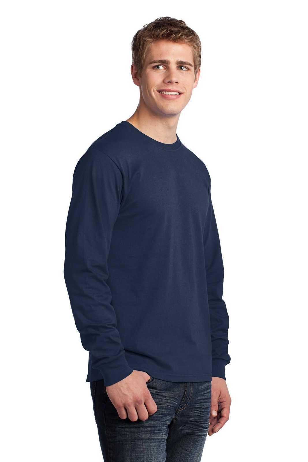 Port &amp; Company PC54LS Long Sleeve Core Cotton Tee - Navy - HIT a Double - 4