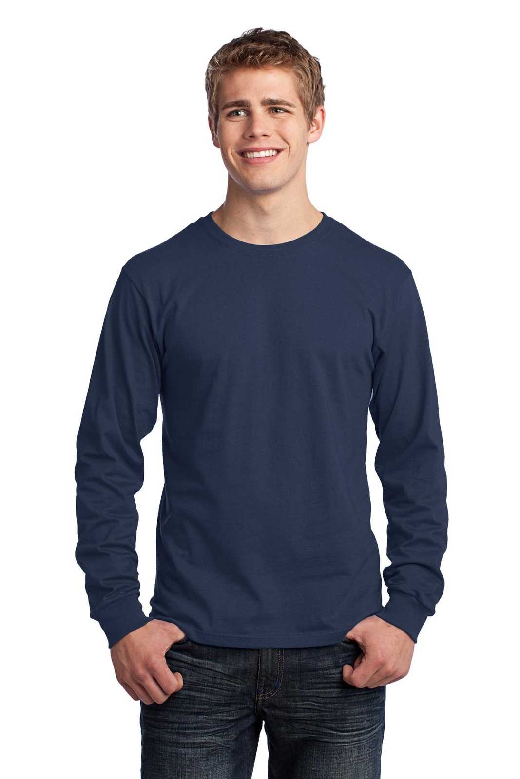 Port &amp; Company PC54LS Long Sleeve Core Cotton Tee - Navy - HIT a Double - 1