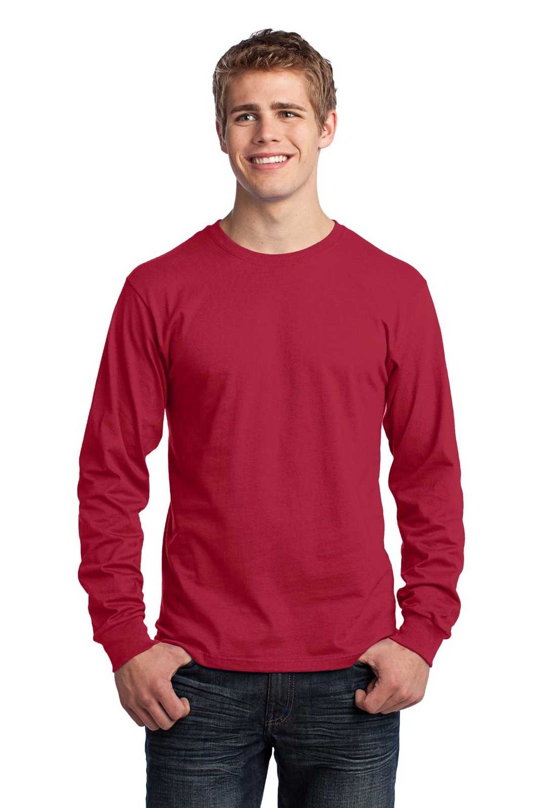 Port &amp; Company PC54LS Long Sleeve Core Cotton Tee - Red - HIT a Double - 1