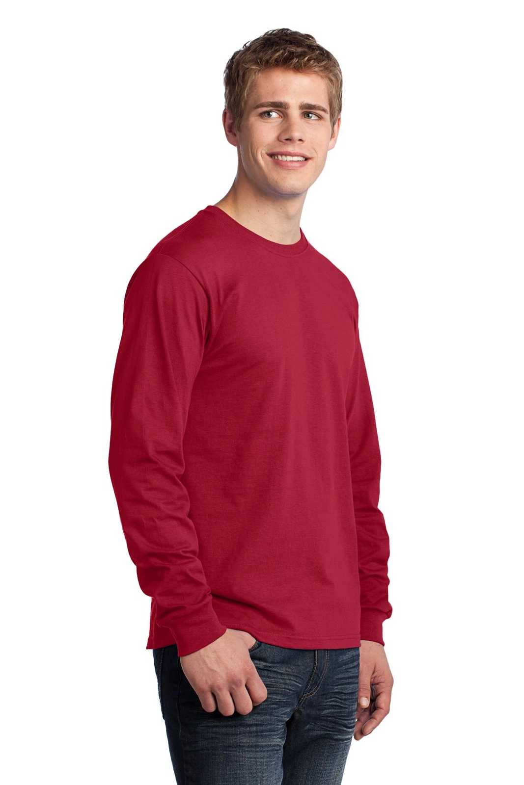 Port &amp; Company PC54LS Long Sleeve Core Cotton Tee - Red - HIT a Double - 4