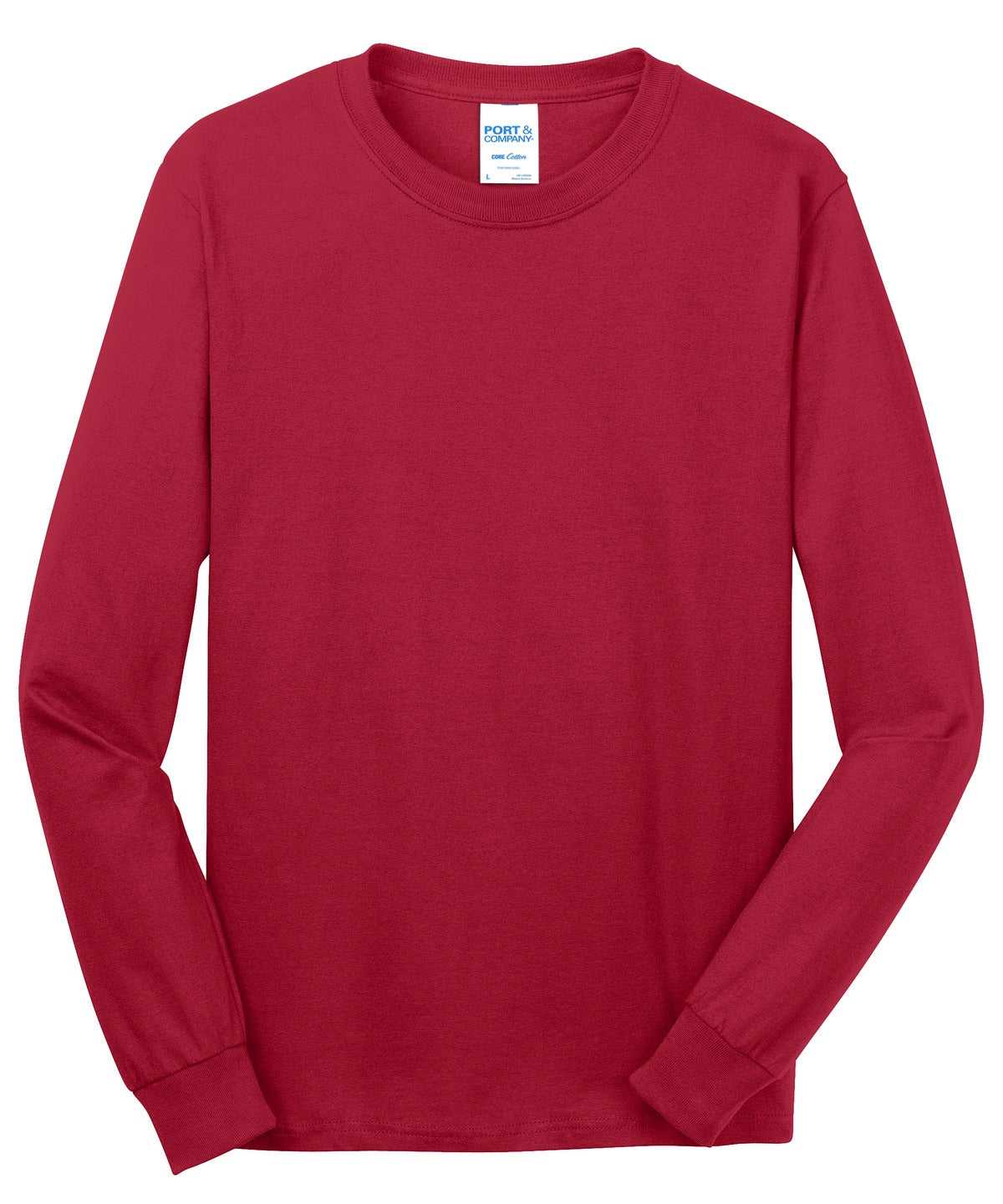 Port &amp; Company PC54LS Long Sleeve Core Cotton Tee - Red - HIT a Double - 5