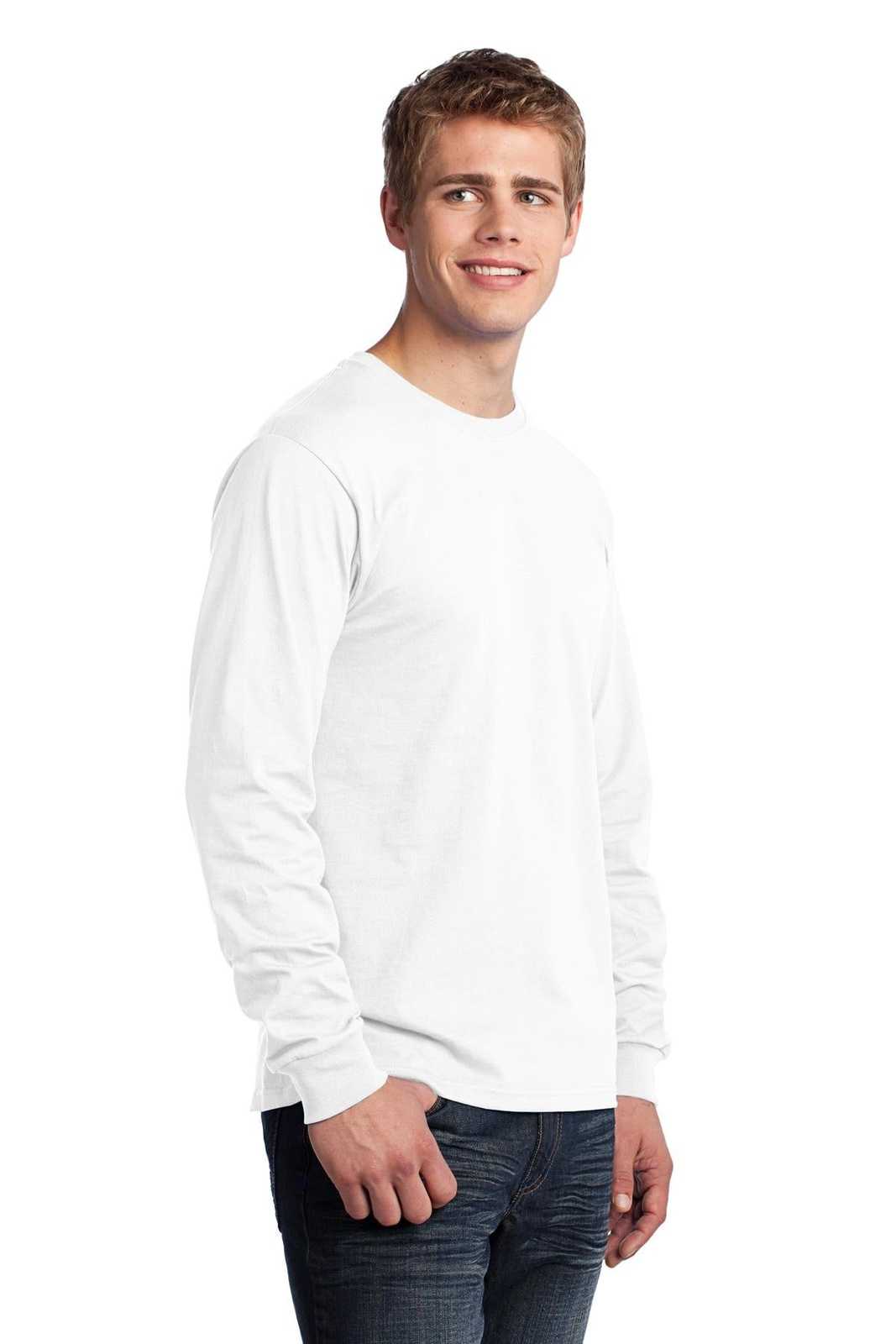 Port &amp; Company PC54LS Long Sleeve Core Cotton Tee - White - HIT a Double - 4