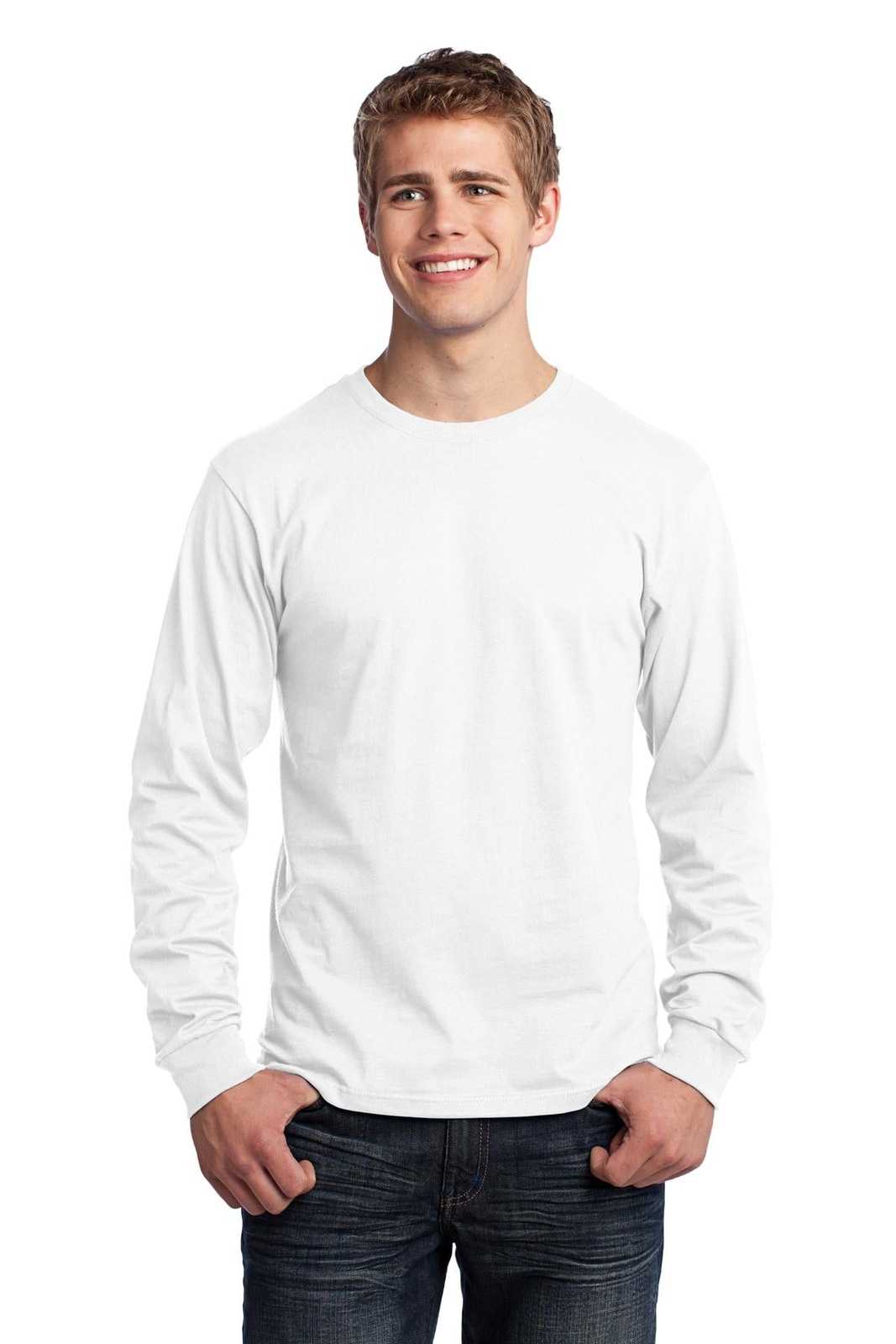Port &amp; Company PC54LS Long Sleeve Core Cotton Tee - White - HIT a Double - 1