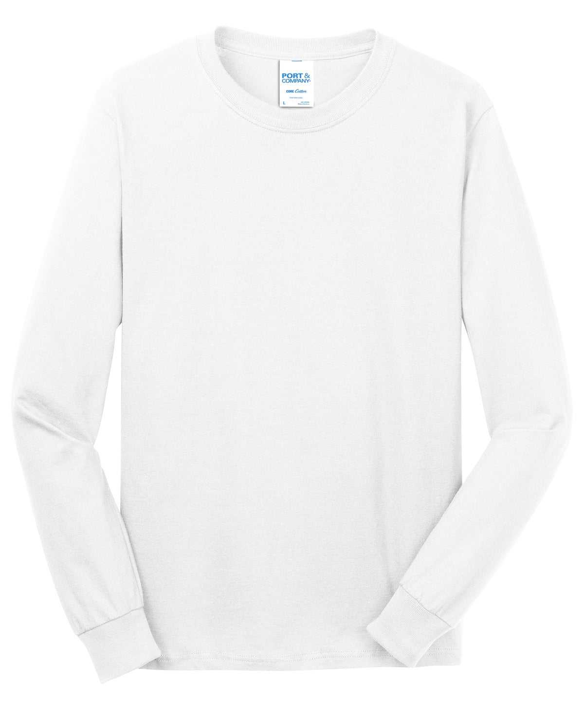 Port &amp; Company PC54LS Long Sleeve Core Cotton Tee - White - HIT a Double - 5