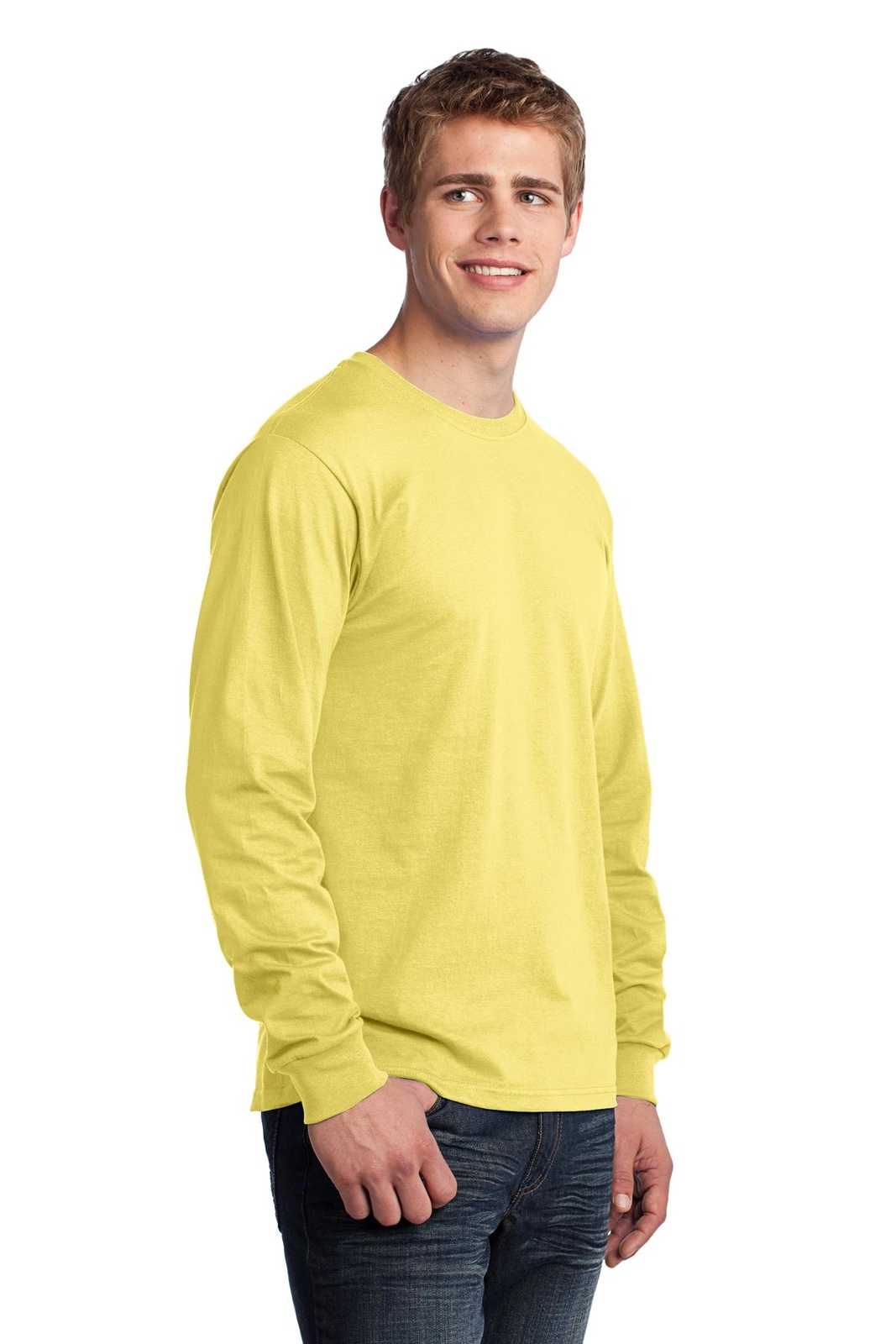 Port &amp; Company PC54LS Long Sleeve Core Cotton Tee - Yellow - HIT a Double - 4