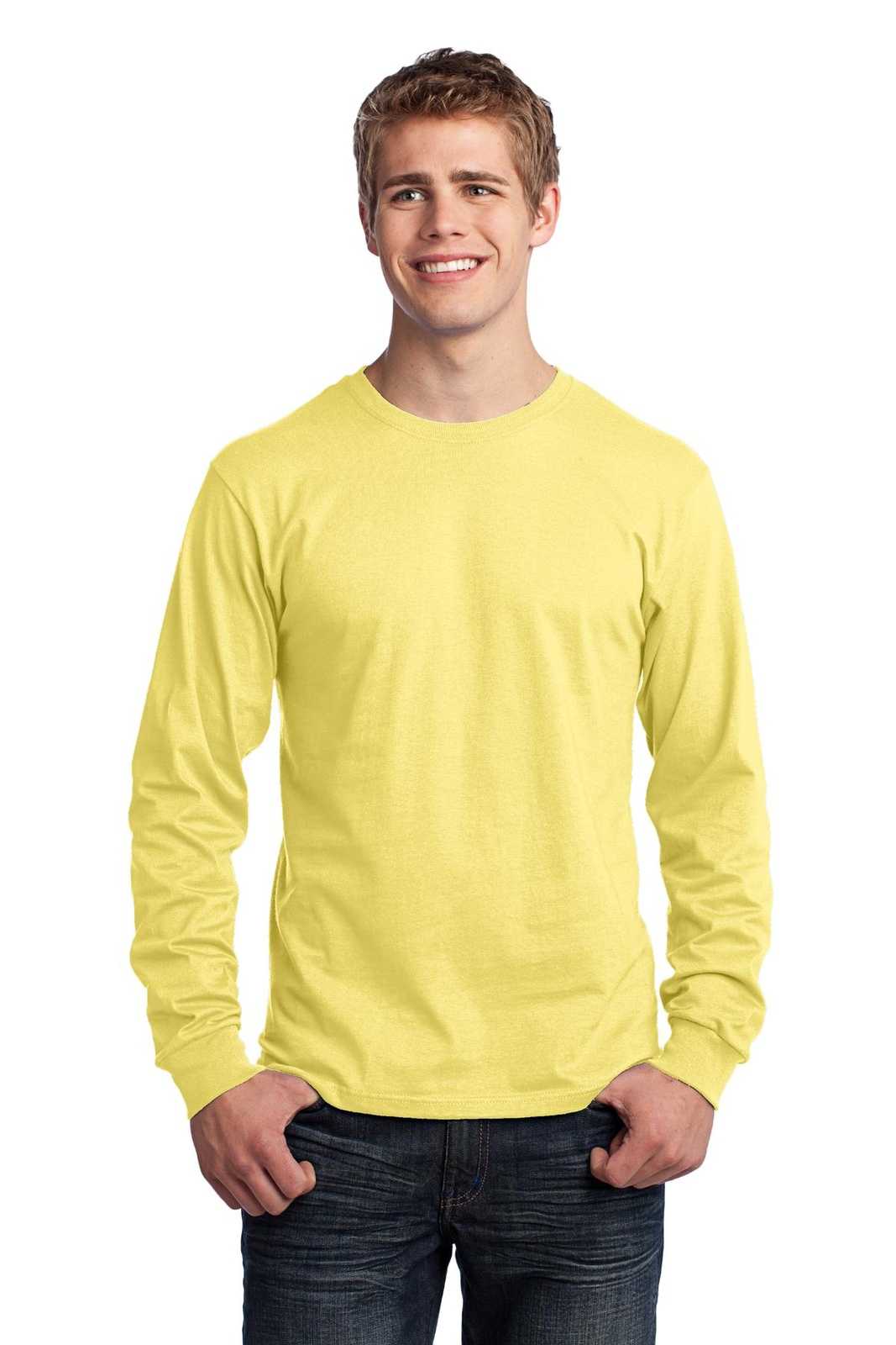 Port &amp; Company PC54LS Long Sleeve Core Cotton Tee - Yellow - HIT a Double - 1