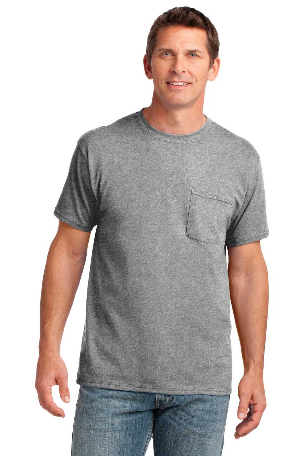 Port &amp; Company PC54P Core Cotton Pocket Tee - Athletic Heather - HIT a Double - 1