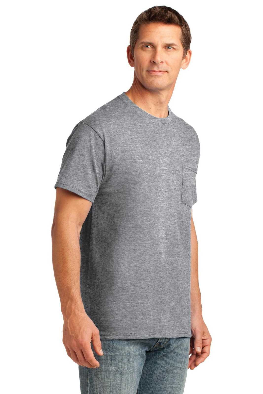 Port &amp; Company PC54P Core Cotton Pocket Tee - Athletic Heather - HIT a Double - 4