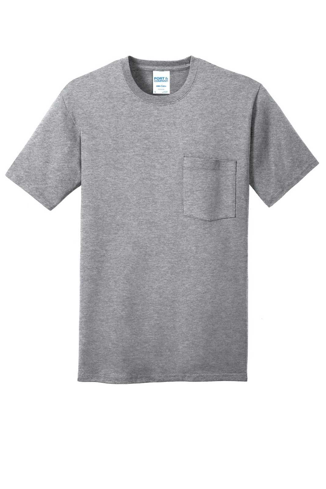 Port &amp; Company PC54P Core Cotton Pocket Tee - Athletic Heather - HIT a Double - 5